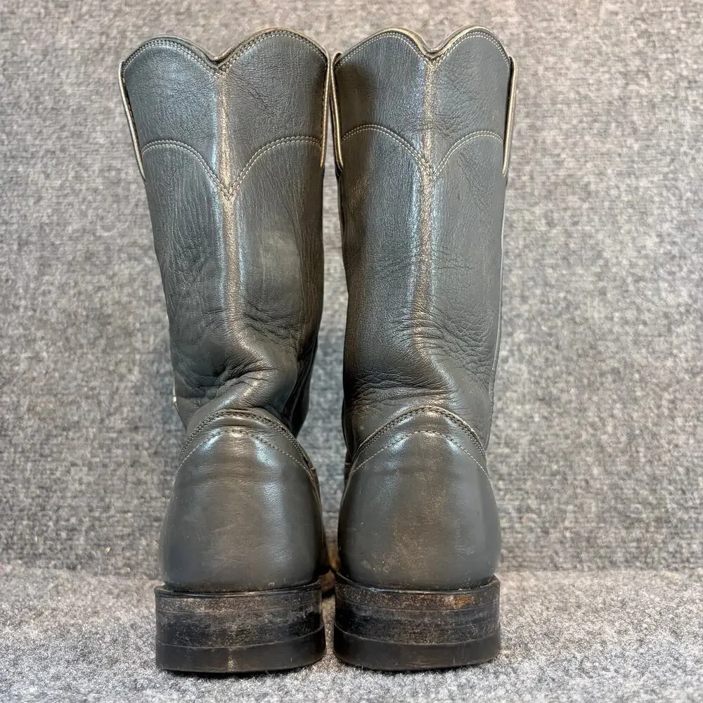 Justin Gray Leather Western Cowboy Roper Boots Mens Size 7.5 B Mid Calf USA